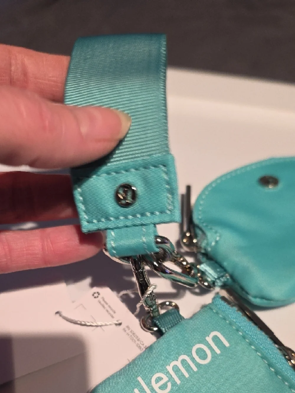 Lululemon aqua dual pouch wristlet key & card holder NWT